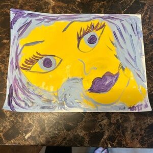 Vibrant Yellow and Purple Abstract Face Art